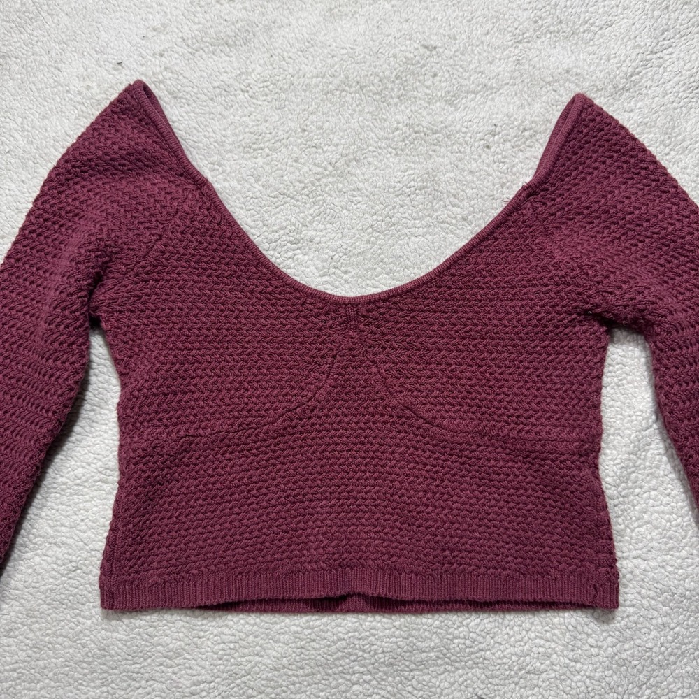 FP‎ Beach Sweater Womens XS Burgundy Long Sleeve Knit Crop Pullover Boho Stretch - Picture 3 of 14